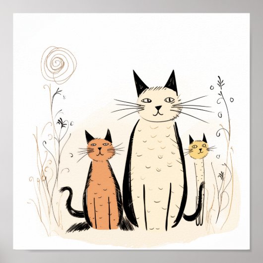 Drie Kittens en bloemen Poster (Voorkant)