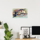 Drie Kittens en een Guitar Illustratie Poster (Thuiskantoor)