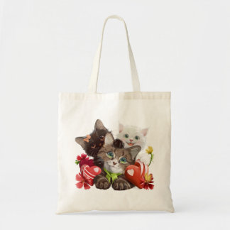 Drie kittens en harten tote bag
