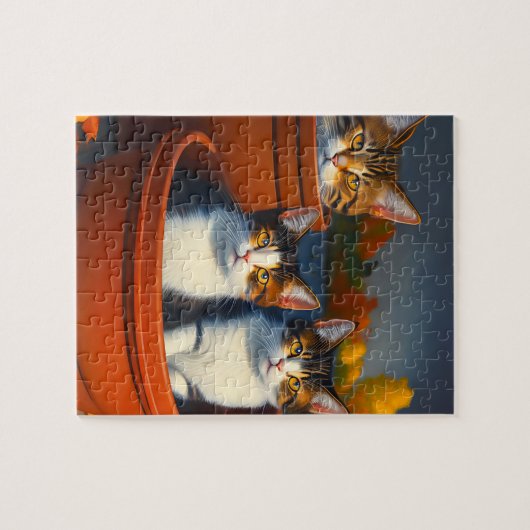 Drie Kittens in bloempotten, puzzel (Horizontaal)