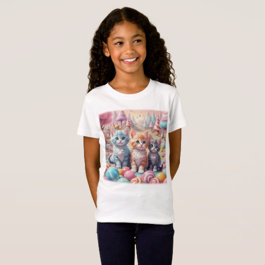 Drie Kittens in Snoep Land T-shirt (Voorkant volledig)