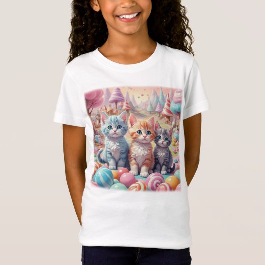 Drie Kittens in Snoep Land T-shirt (Voorkant)