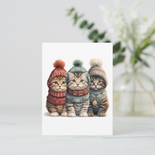 Drie Kittens in truien Briefkaart (Staand voorkant)
