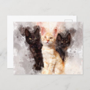 Drie kittens schattig en mooie waterverf briefkaart