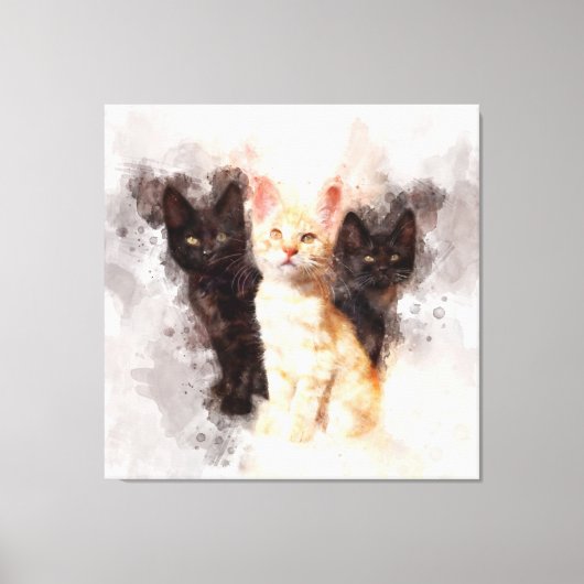 Drie kittens schattig en mooie waterverf canvas afdruk (Voorkant)
