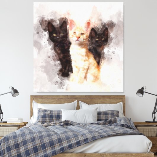 Drie kittens schattig en mooie waterverf canvas afdruk (Insitu (Slaapkamer))