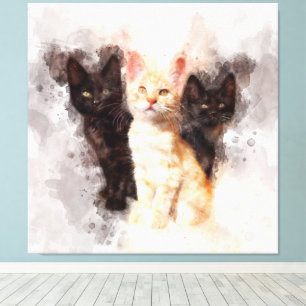 Drie kittens schattig en mooie waterverf canvas afdruk