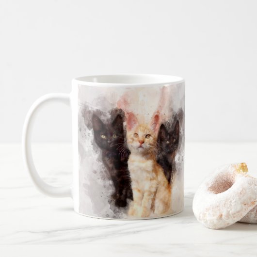 Drie kittens schattig en mooie waterverf koffiemok (Met donut)