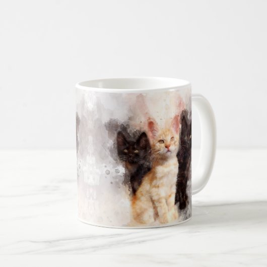 Drie kittens schattig en mooie waterverf koffiemok (Voorkant rechts)