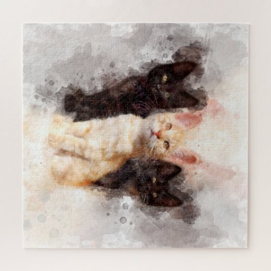 Drie kittens schattig en mooie waterverf legpuzzel (Horizontaal)