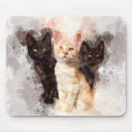 Drie kittens schattig en mooie waterverf muismat (Voorkant)