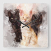 Drie kittens schattig en mooie waterverf vierkante klok (Voorkant)