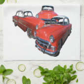 Drie Klassieke rode auto's, dikke handdoek (Gevouwen)