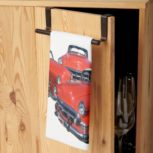 Drie Klassieke rode auto's, dikke handdoek (Derde Gevouwen)