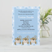 Drie kleine apen 5x7 blauw Baby shower Kaart (Staand voorkant)