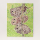 Drie kleine boze uilen - acrylschilderij. legpuzzel (Verticaal)