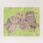 Drie kleine boze uilen - acrylschilderij. legpuzzel (Horizontaal)
