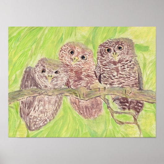 Drie kleine boze uiltjes - acrylschilderij. poster (Voorkant)