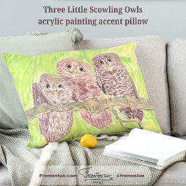 Drie kleine cowling-eigenaars - acrylschilderij. accent kussen