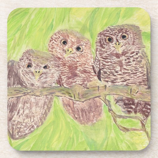 Drie kleine cowling-eigenaars - acrylschilderij. bier onderzetter (Voorkant)