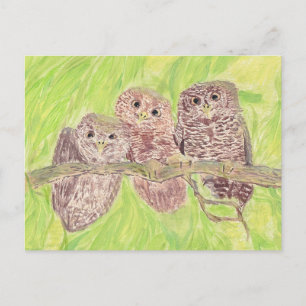 Drie kleine cowling-eigenaars - acrylschilderij. briefkaart