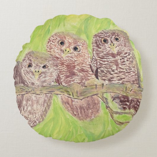 Drie kleine cowling-eigenaars - acrylschilderij. rond kussen (Voorkant)