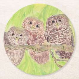 Drie kleine cowling-eigenaars - acrylschilderij. ronde kartonnen onderzetter