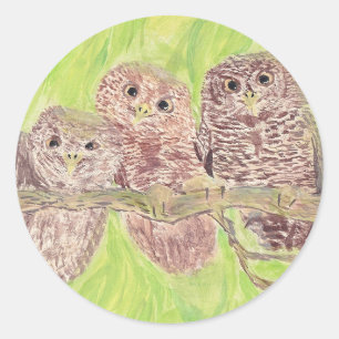 Drie kleine cowling-eigenaars - acrylschilderij. ronde sticker