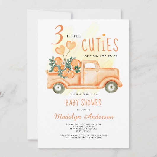 Drie Kleine Cuties Triplets Baby shower Kaart (Voorkant)