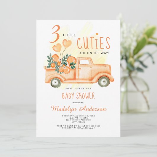 Drie Kleine Cuties Triplets Baby shower Kaart (Staand voorkant)