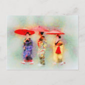 Drie kleine Geisha Art Briefkaart (Voorkant)