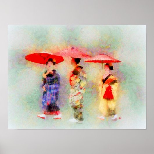 Drie kleine Geisha Art Poster (Voorkant)