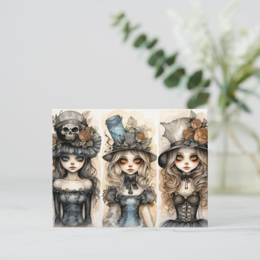 Drie kleine gotische heksen briefkaart (Staand voorkant)