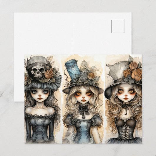 Drie kleine gotische heksen briefkaart (Voorkant / Achterkant)