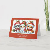 Drie kleine kerst Katten zitten  Notitiekaartje (Voorkant)