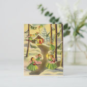 Drie kleine kerstangels met Vintage Feestdagenkaart (Staand voorkant)