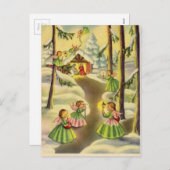 Drie kleine kerstangels met Vintage Feestdagenkaart (Voorkant / Achterkant)