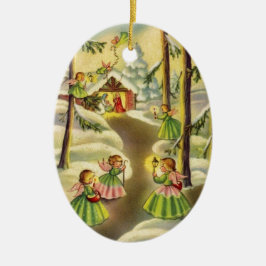 Drie kleine kerstangels met Vintage Keramisch Ornament