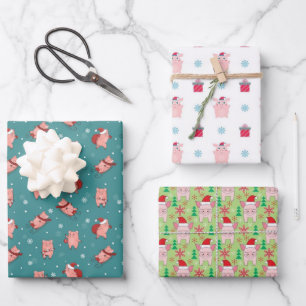 Drie kleine kerstcadeautjes 3-pak inpakpapier vel