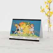 -drie-kleine-kinder-zwarte-kat-grote-pompoen kaart (Gele Bloem)