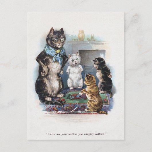 Drie Kleine Kittens en Moeder Louis Wain Briefkaart (Voorkant)