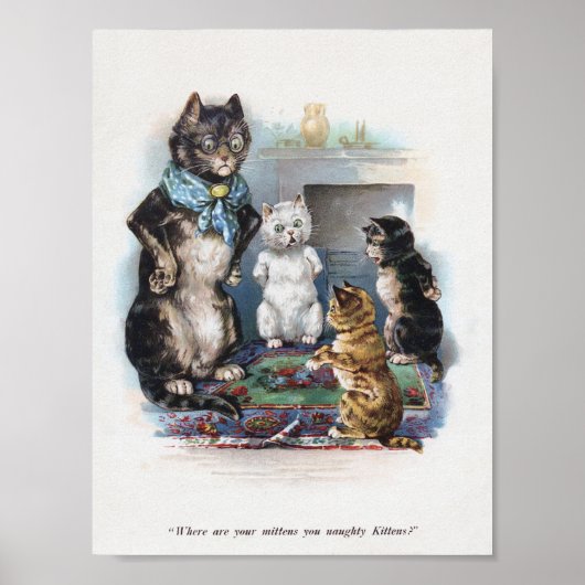 Drie Kleine Kittens en Moeder Louis Wain Poster (Voorkant)
