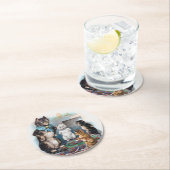 Drie Kleine Kittens en Moeder Louis Wain Ronde Kartonnen Onderzetter (Insitu)