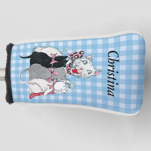 Drie Kleine Kittens in Bogen met moederkat Golfheadcover (Voorkant)