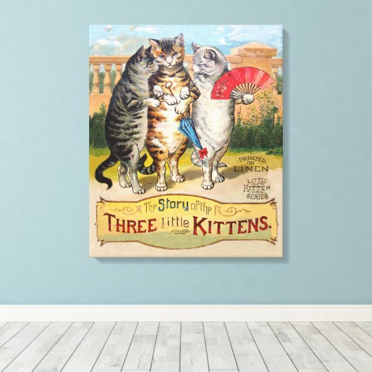 Drie kleine Kittens Moeder Goose Illustratie Canvas Afdruk (Insitu (Houten vloer))