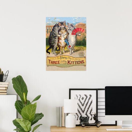 Drie kleine Kittens Moeder Goose Illustratie Poster (Thuiskantoor)