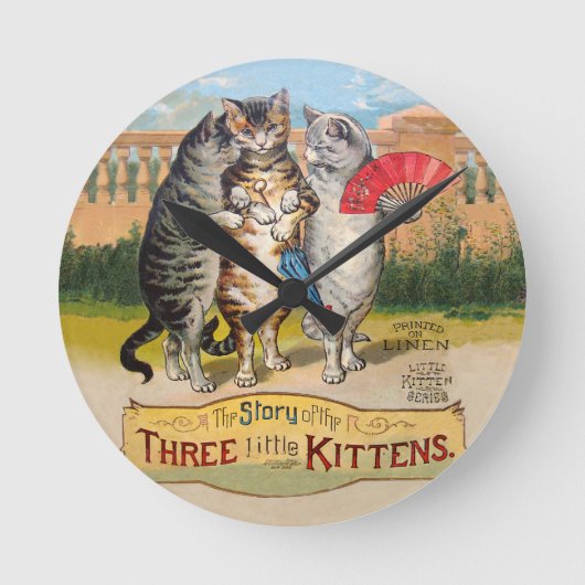 Drie kleine Kittens Moeder Goose Illustratie Ronde Klok (Voorkant)