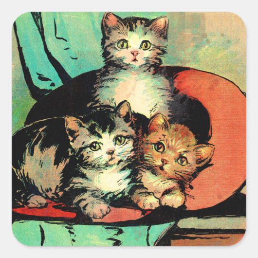 drie kleine kittens vierkante sticker (Voorkant)