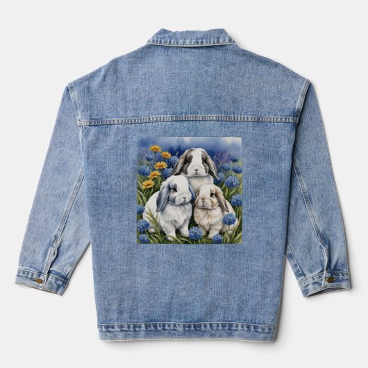 Drie kleine luipkonijnen denim jacket (Achterkant)