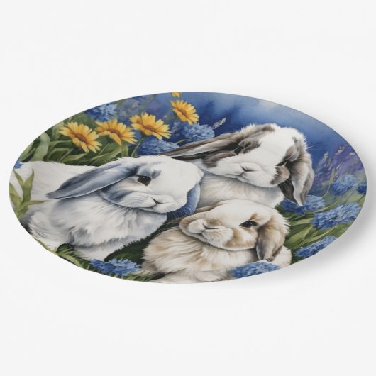 Drie kleine luipkonijnen papieren bordje (Gekanteld)